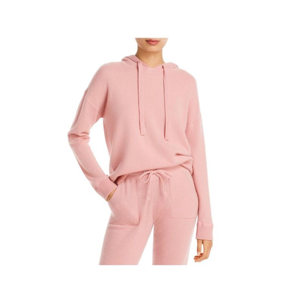 Designer Brand Womens Pink Cashmere Tie Rib-knit Pullover Style Hoodie Top S